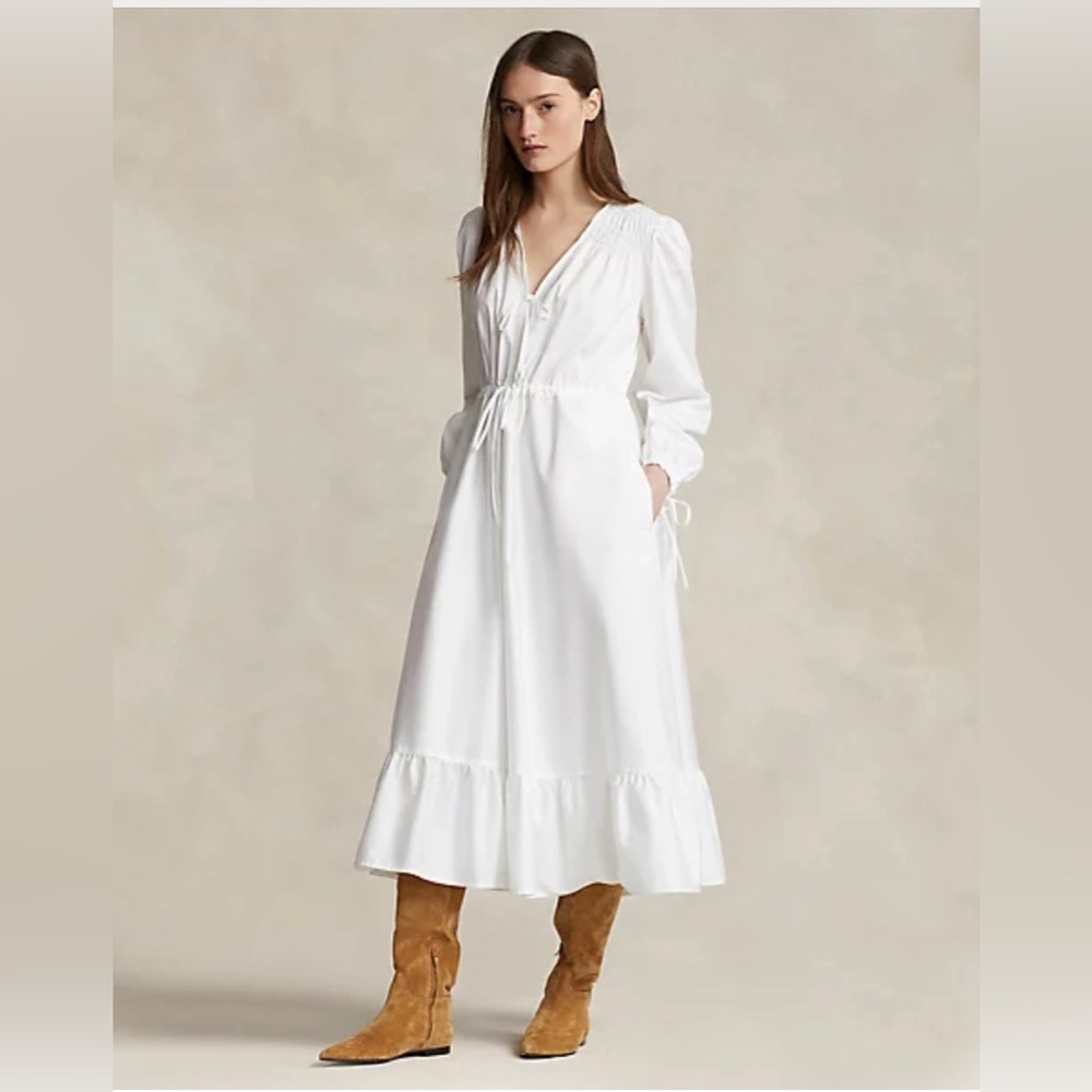 Polo Ralph Lauren Smocked Cotton V-Neck Dress
